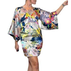 KITAGI Queen Colorful Floral Satin Kimono Dress Mini Colorful 40 Small
